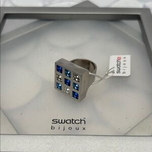 Swatch Bijoux Blue Prismatic Stainless Steel Ring - size 5